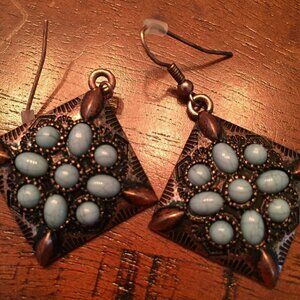 Metal Wire Earrings with Turquoise Stones